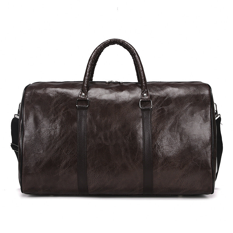 Unisex Large Capacity PU Leather Waterproof Duffel Travel Bag – Model View | TajStylo