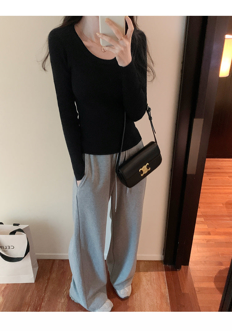 U Neck Long Sleeve Pullover Top | Tajstylo