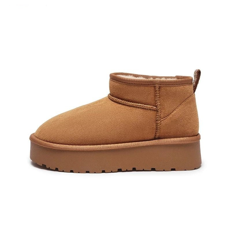 Women's Waterproof Platform Height-Increasing Fleece-Lined Short Cotton Boots – Model View | TajStylo