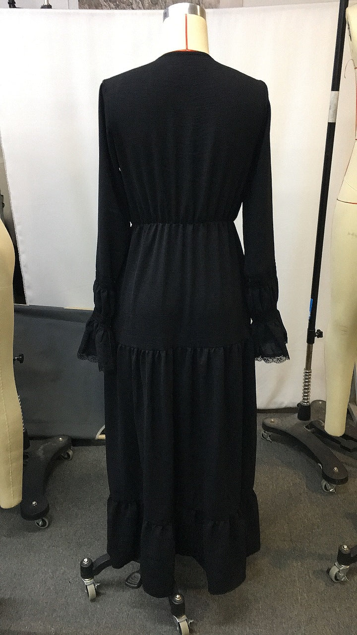 Western Rustic Long Sleeve V Neck Maxi Dress | Tajstylo