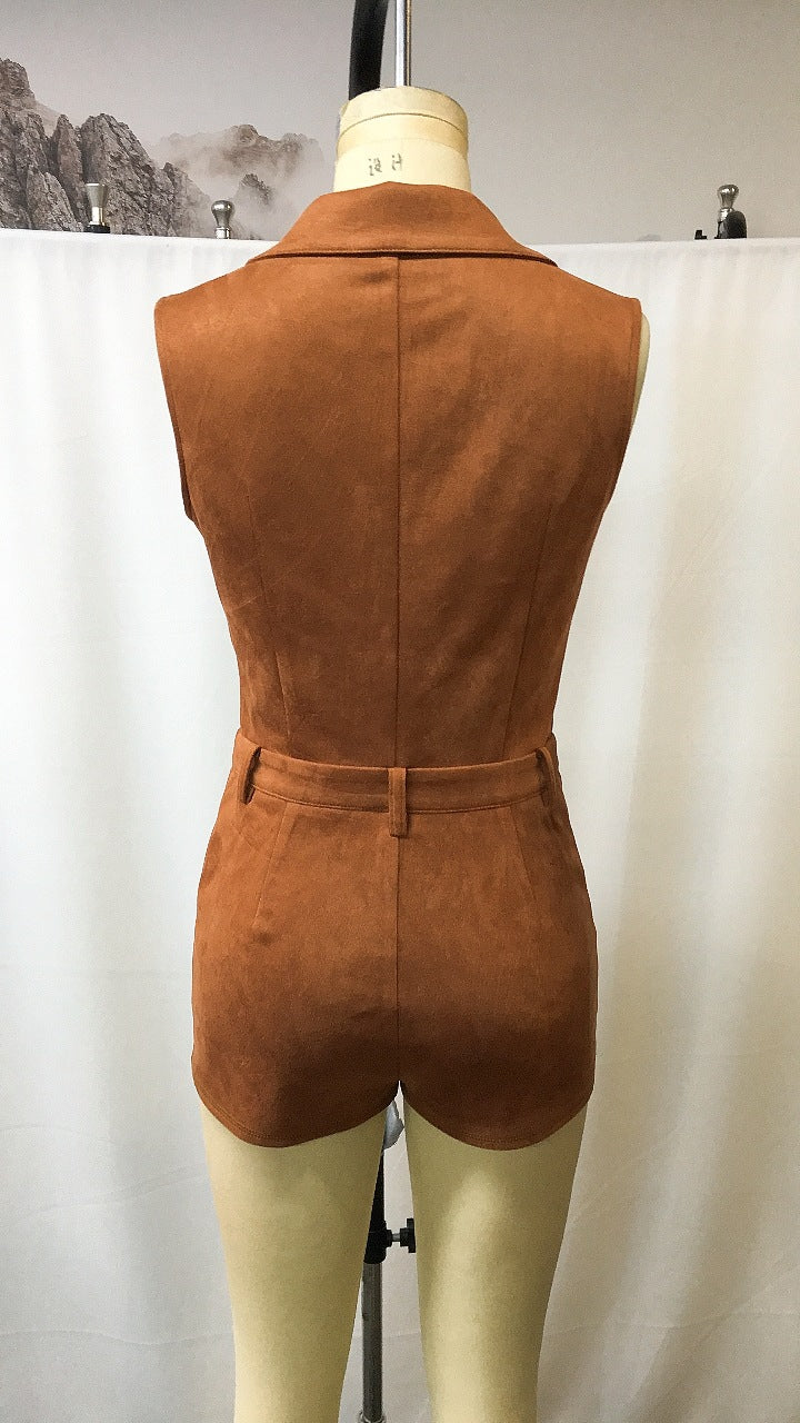 Fringe Detail Suede Velvet Jumpsuit | Tajstylo
