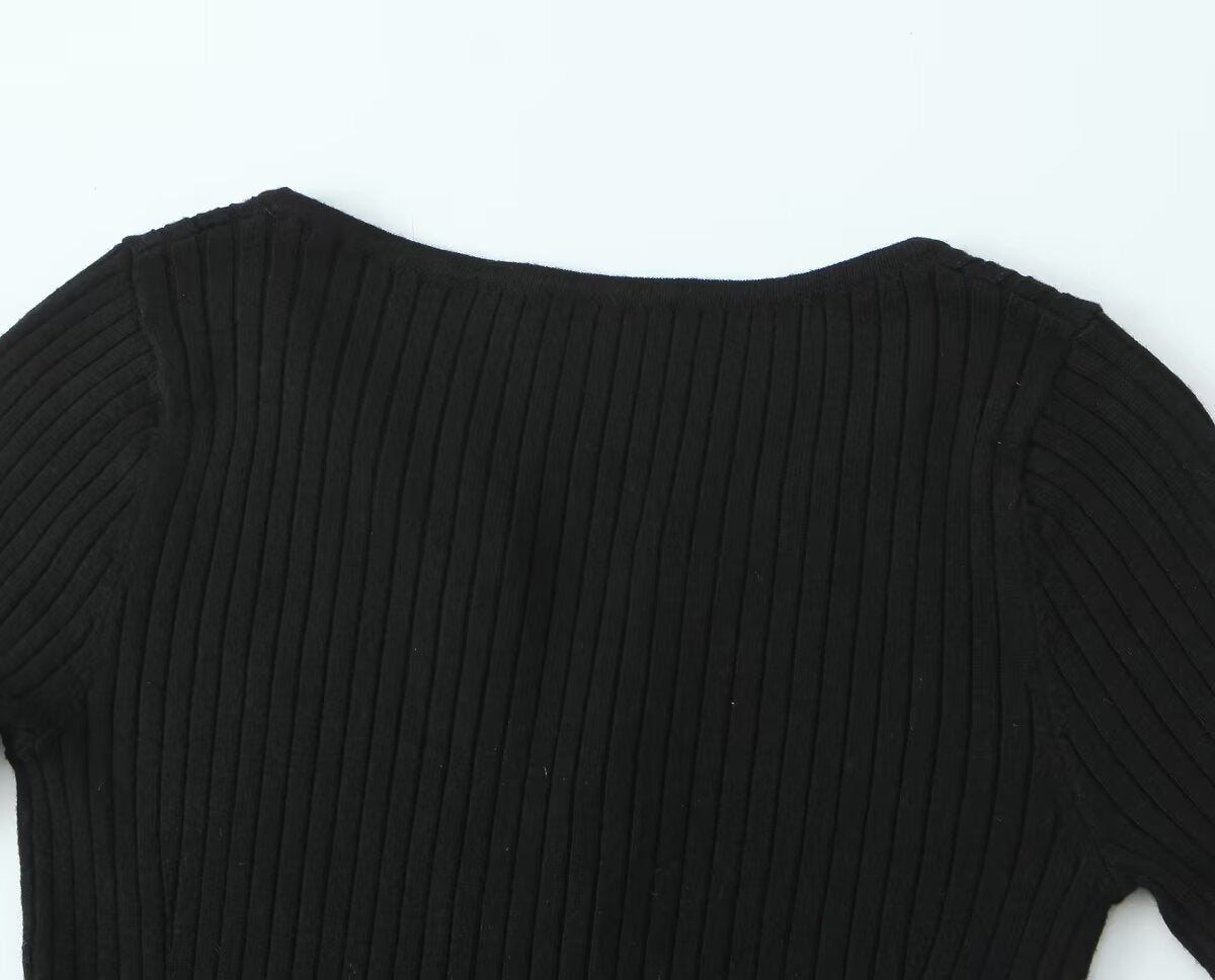V-Neck Hollowed Out Slim Fit Top | Tajstylo