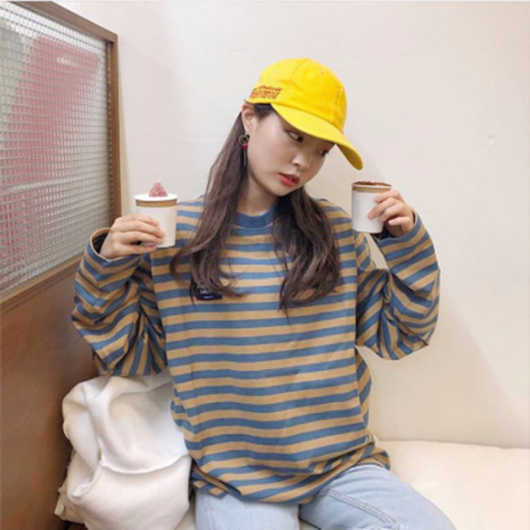 Chic Korean Style Stripe Long Sleeve Tee | Tajstylo