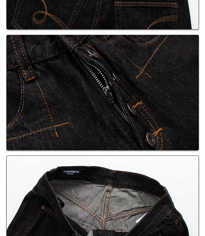 Retro Denim Pants with Gold Topstitching | Tajstylo