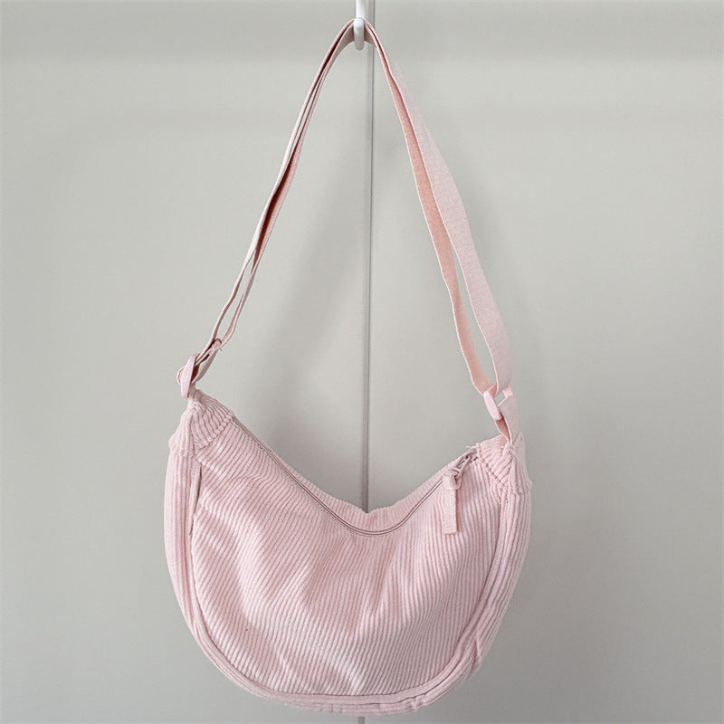 Unisex Solid Colour Corduroy Crossbody Pouch Shoulder Bag – Model View | TajStylo
