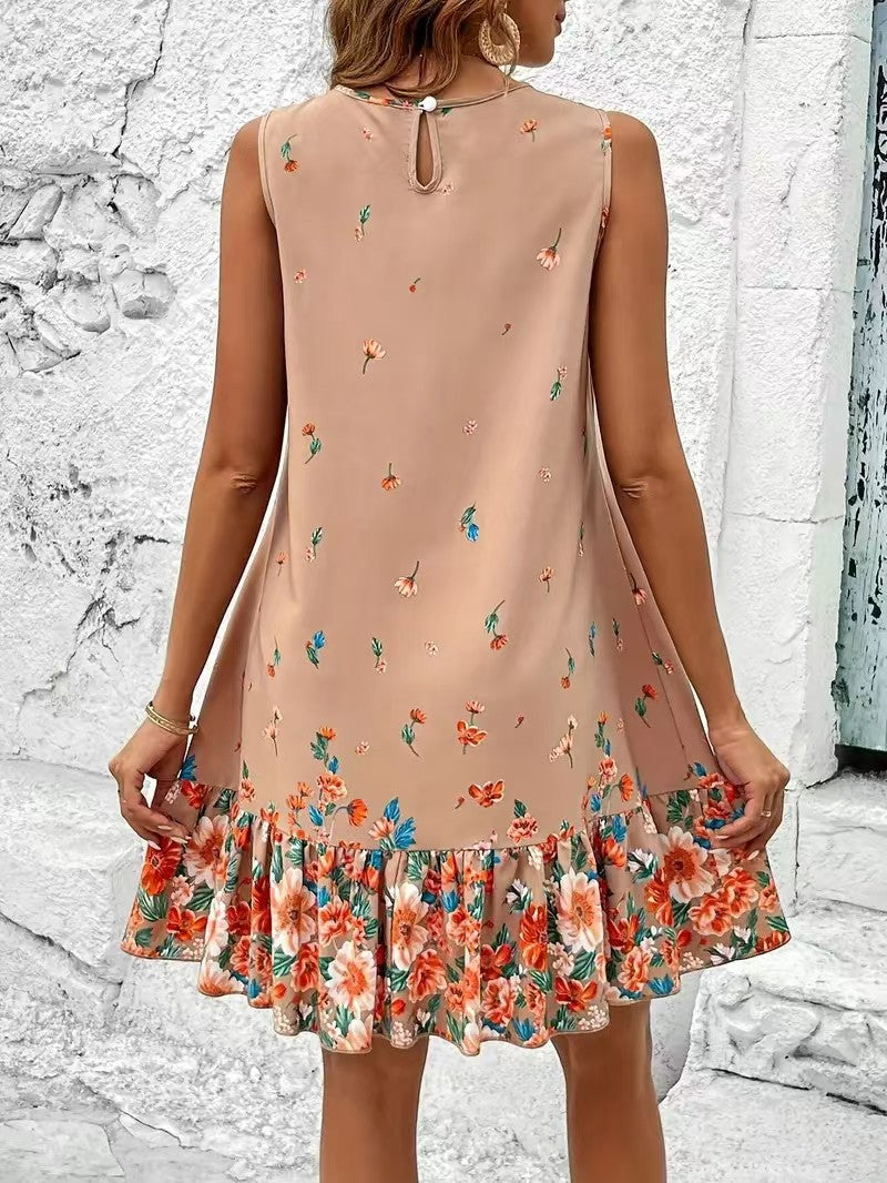 Floral Midi Dress with Short Sleeves | Tajstylo
