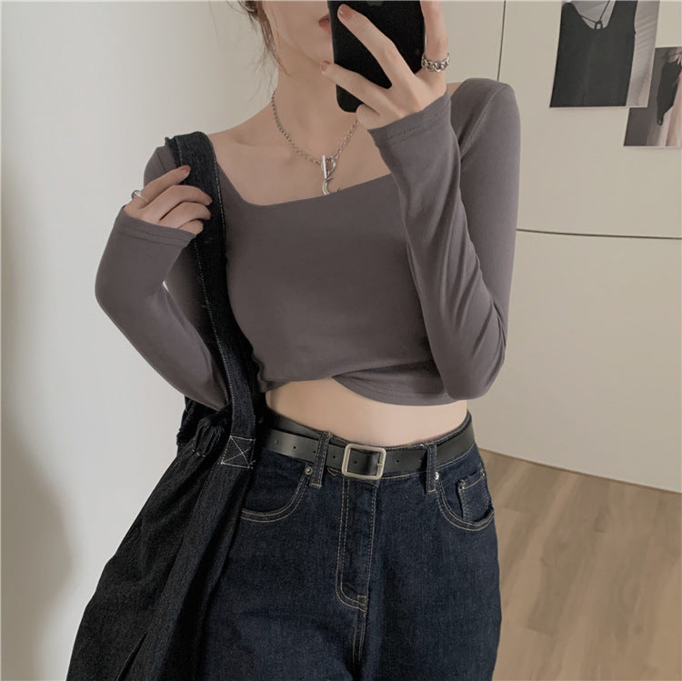 Slim Fit Long Sleeve Square Neck Top | Tajstylo