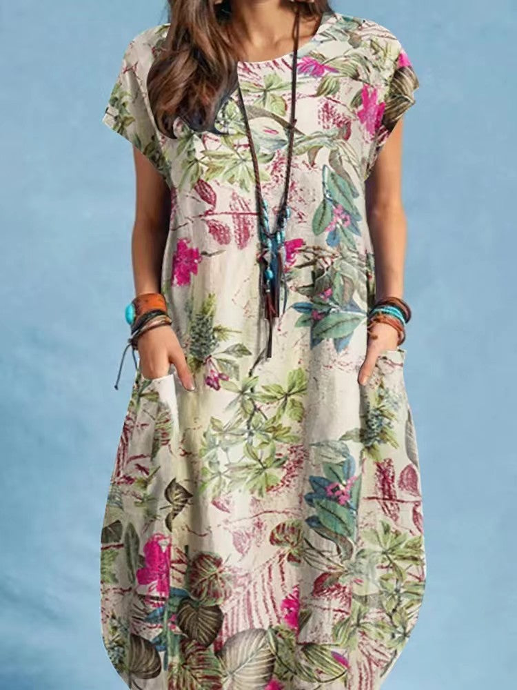 Floral A-Line Cap Sleeve Dress with Pocket | Tajstylo