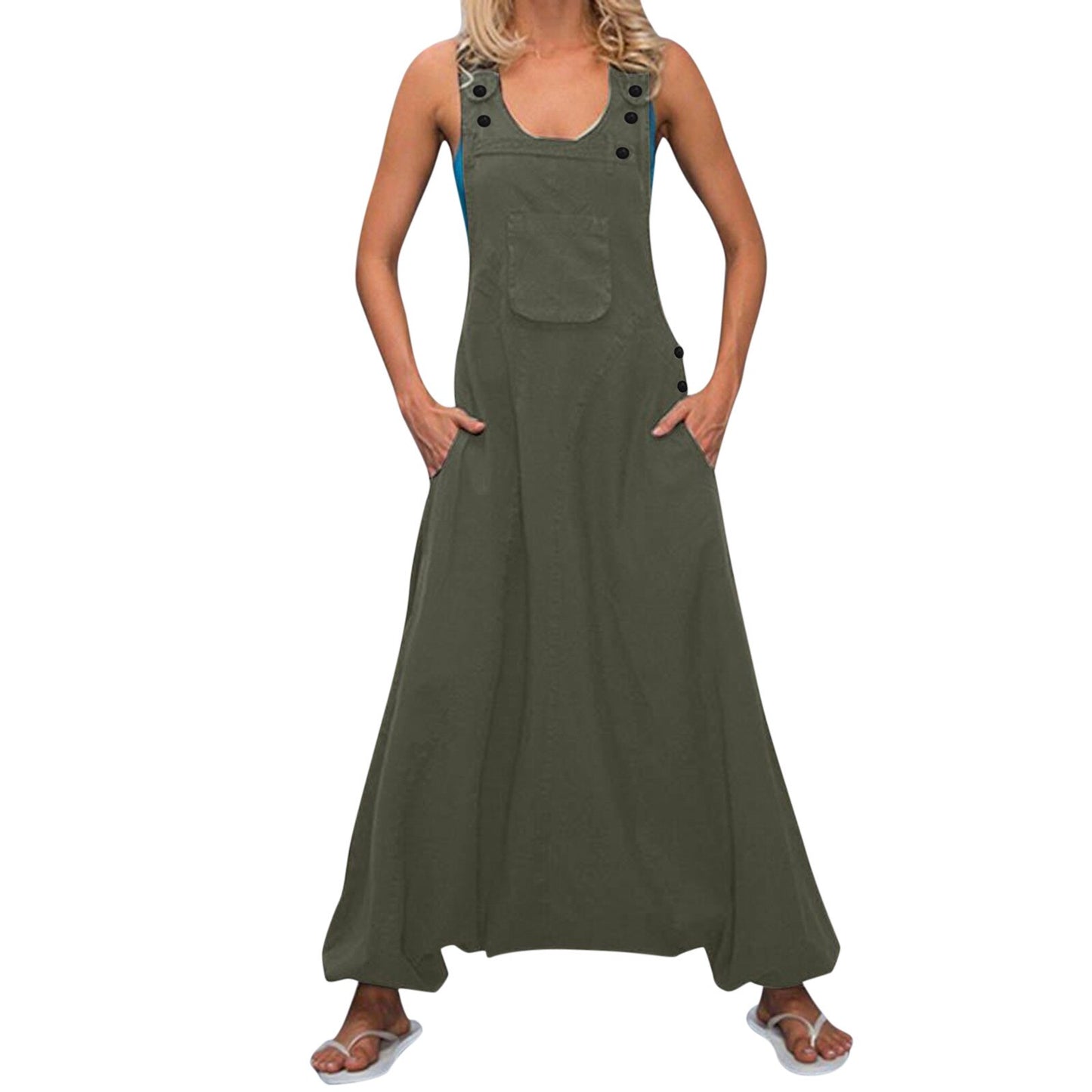 Wide Leg Harem Jumpsuit with Pockets | Tajstylo