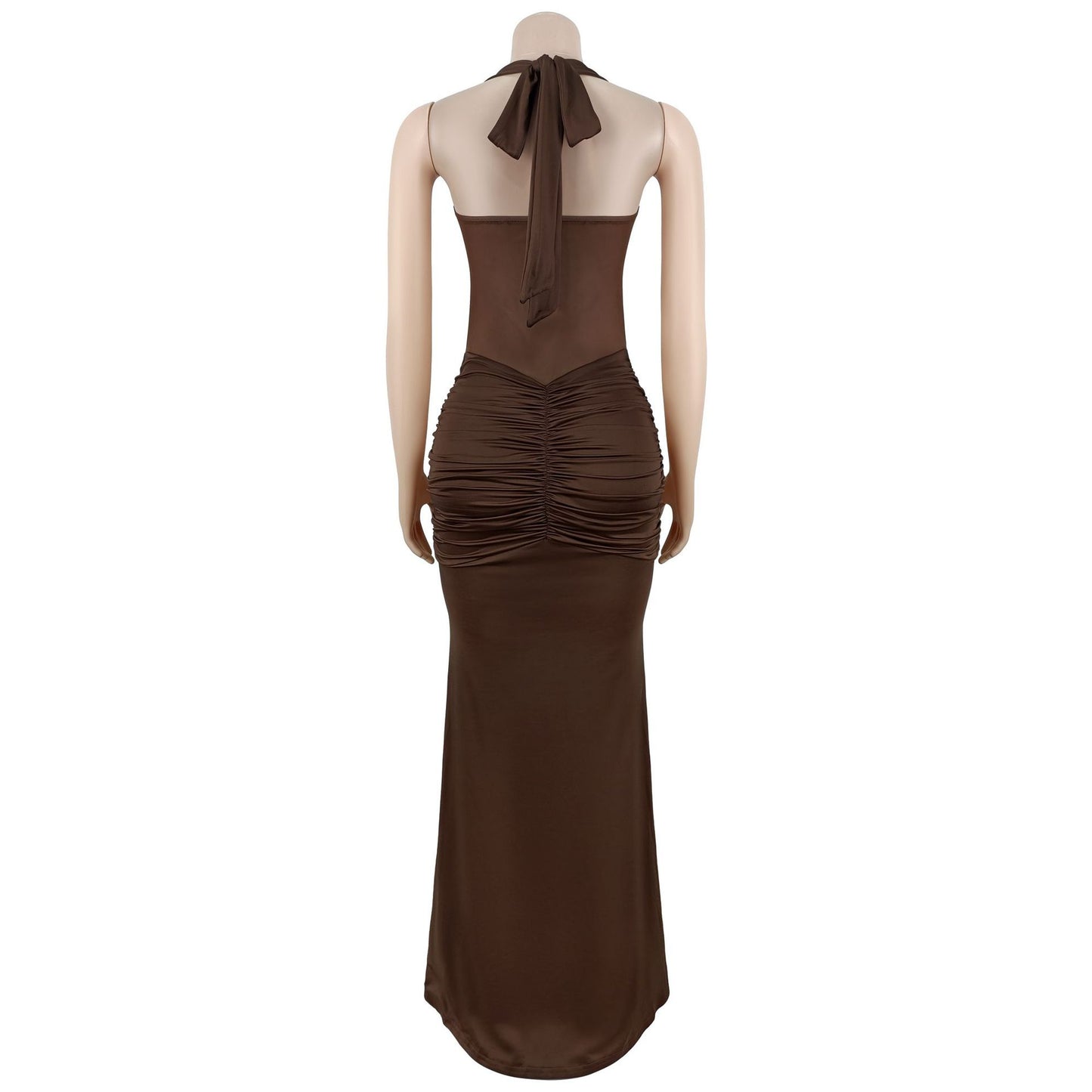 Sheer Mesh Halter Tie-Back Bodycon Dress | Tajstylo