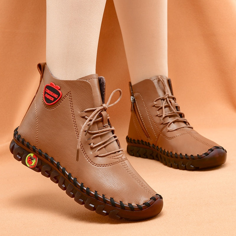 Women's Hand-Sewn High-Top Plush Warm Anti-Slip Winter Cotton Casual Shoes – Model View | TajStylo