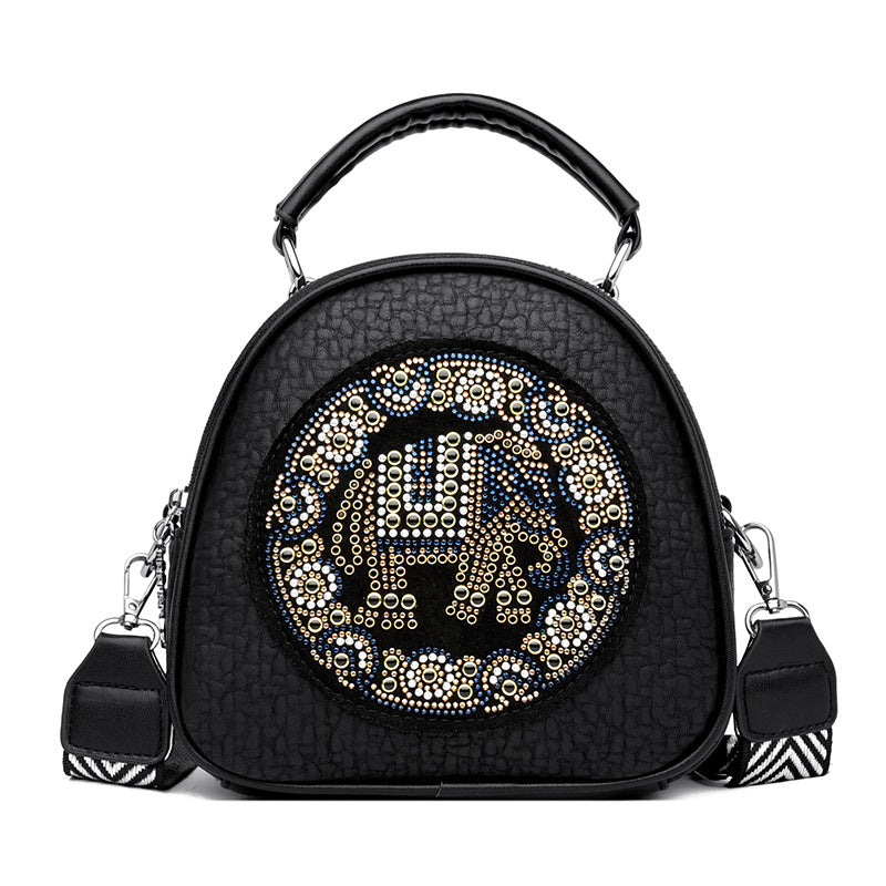 Women's Cylinder PU Leather Embroidered Handheld Shoulder Crossbody Bag – Style View | TajStylo