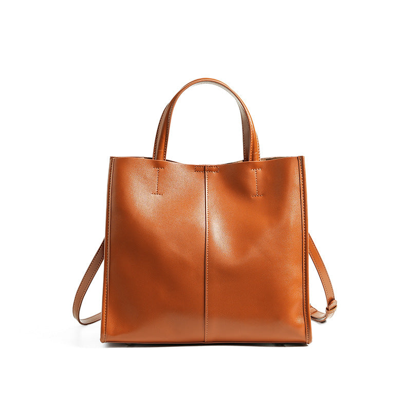 Women's Genuine Vegetable-Tanned Top-Grain Cowhide Leather Tote Handbag – Model View | TajStylo