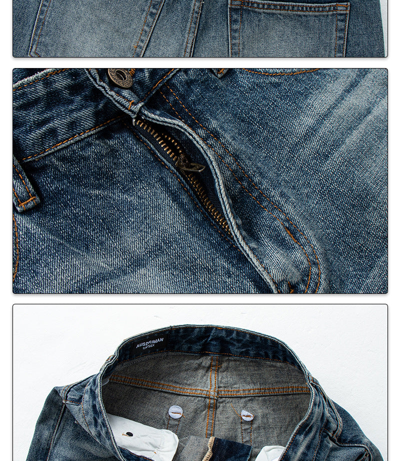 Washed Catwhisker Lightning Pattern Denim Pants | Tajstylo