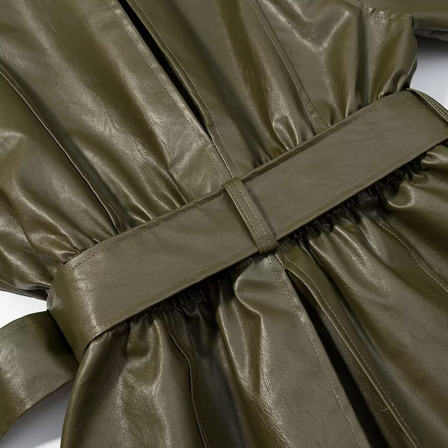 Street Elastic Waistband Faux Leather Jacket | Tajstylo