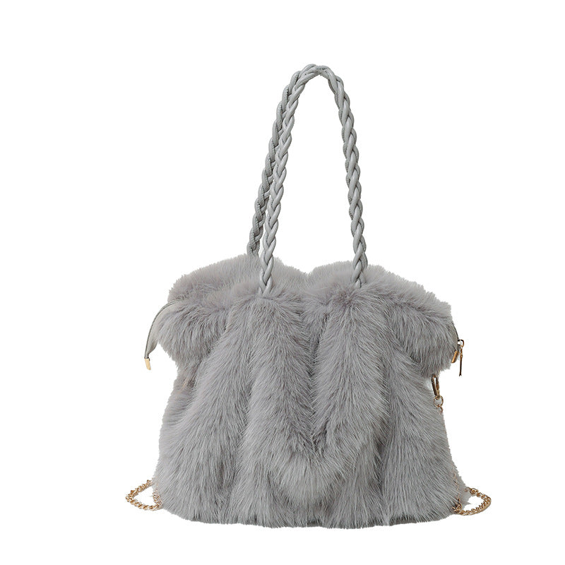Women's Large Capacity Fleece Street Fashion Shoulder Crossbody Tote Bag – Model View | TajStylo