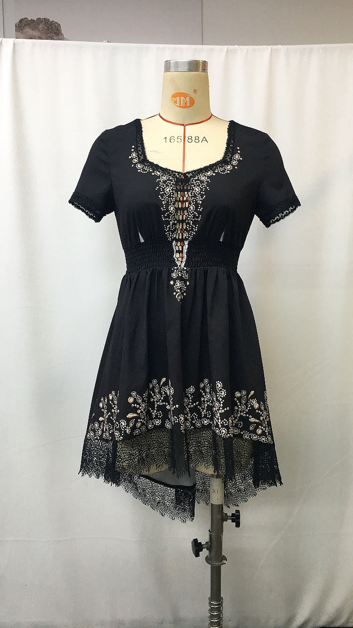 Retro Floral Irregular Hem Mini Dress | Tajstylo
