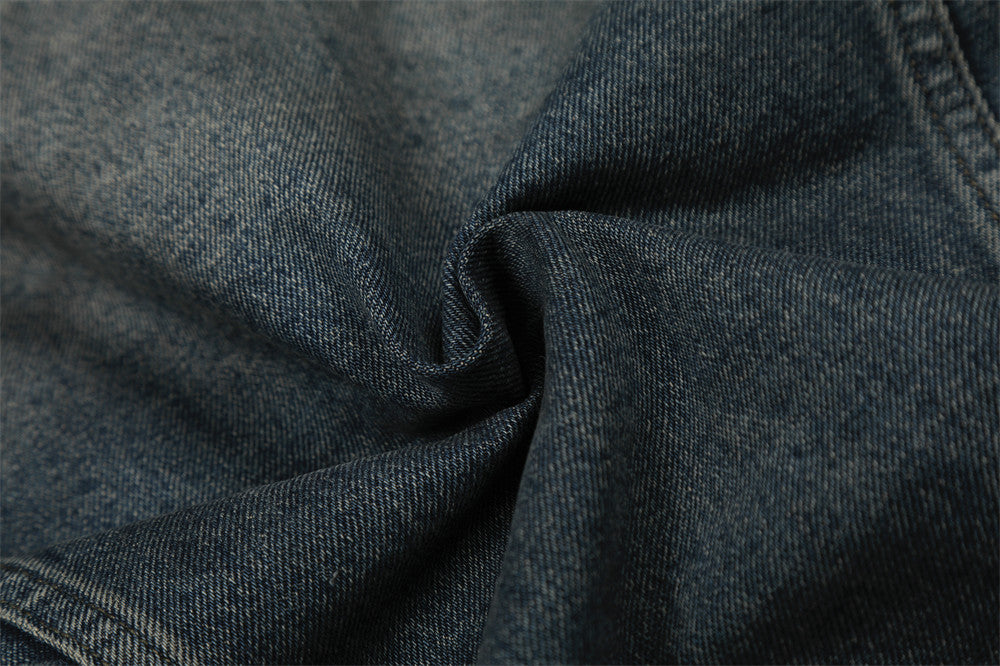 Distressed Denim Jacket with Flip Collar | Tajstylo