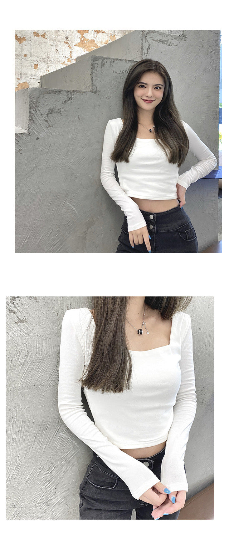 Slim Fit Round Neck Long Sleeve Basic T-Shirt | Tajstylo
