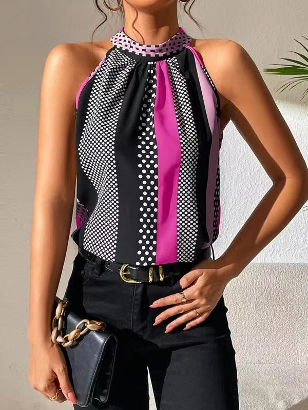 Printed Halter Top with Stand Collar | Tajstylo