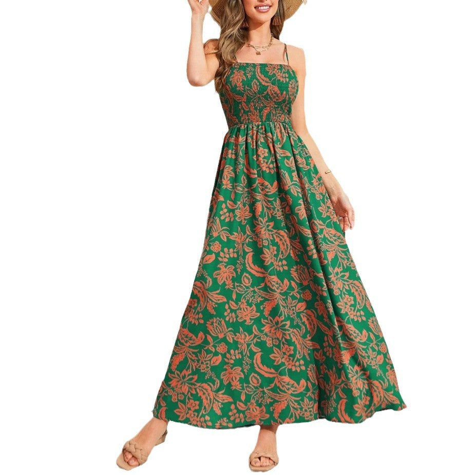 Woman wearing One-Shoulder Floral Print Maxi Dress in a sunny garden