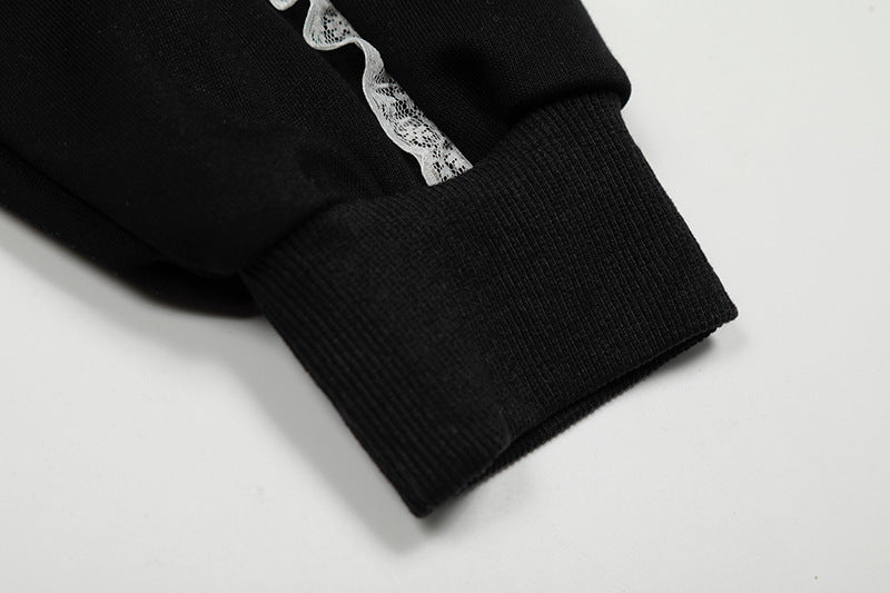 Lace Spliced Hooded Sweatshirt | Tajstylo