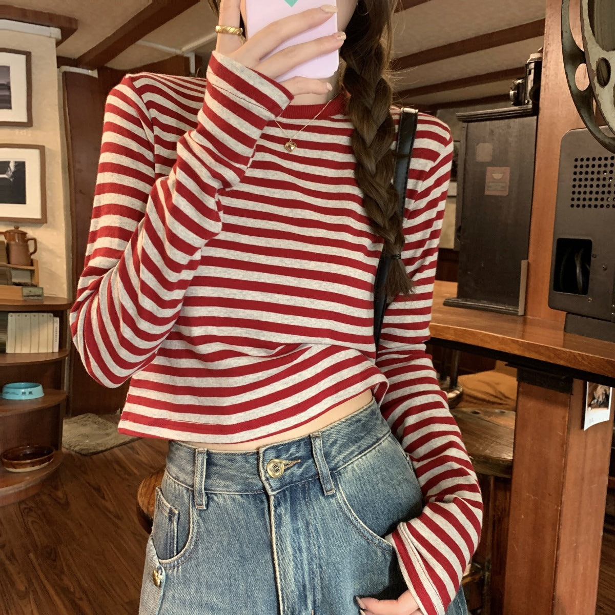 Stripe Long Sleeve Crop Top | Tajstylo