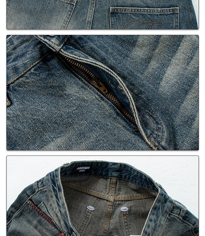 Washed Distressed Cat Eye Denim Pants | Tajstylo