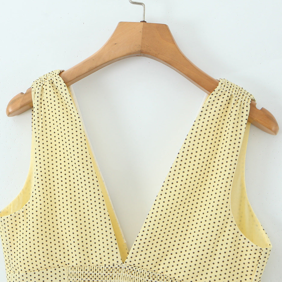 Yellow Deep V-Neck Slim Fit Dress | Tajstylo