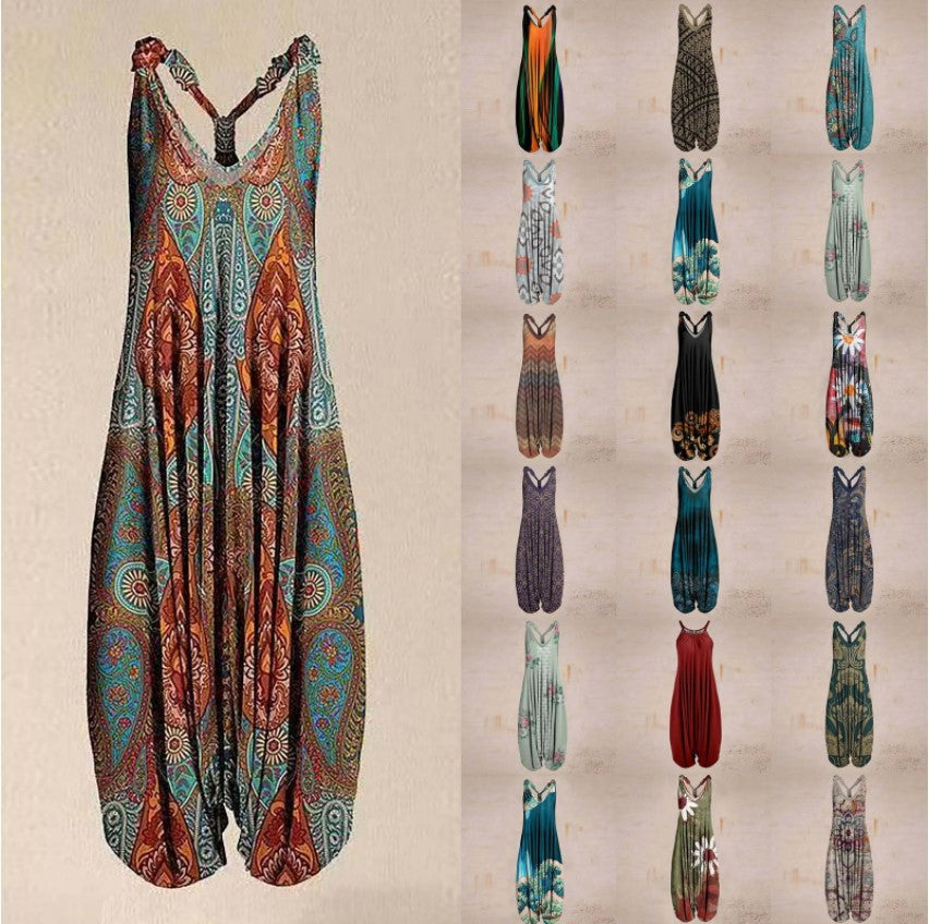 Printed Sleeveless Loose Knit Overalls | Tajstylo