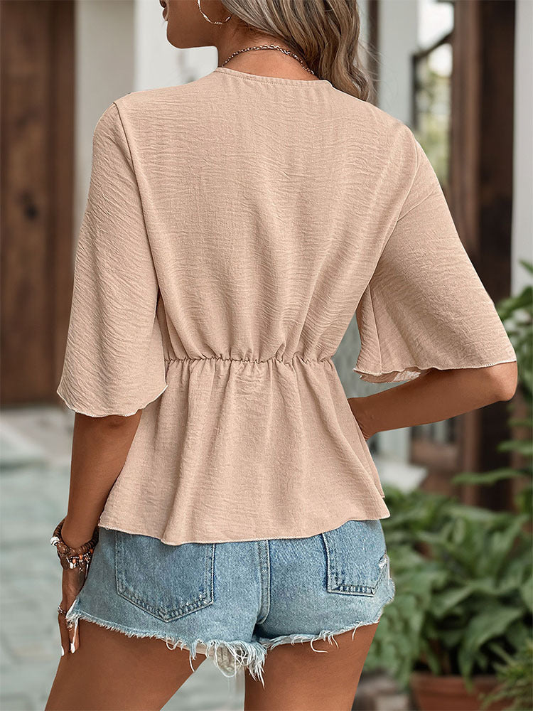 V Neck Solid Color Shirt for Women | Tajstylo