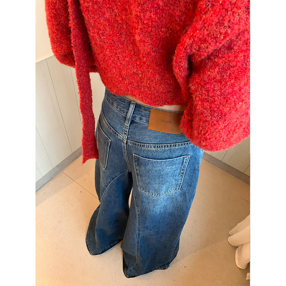 Woman wearing Retro Wide Leg Denim Pants in a casual setting