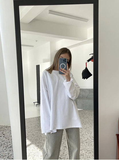 Loose Fit Long Sleeve Slit T-Shirt | Tajstylo