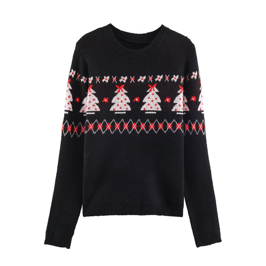 Woman wearing Christmas Series Knitted Top and Skirt Set in a festive setting