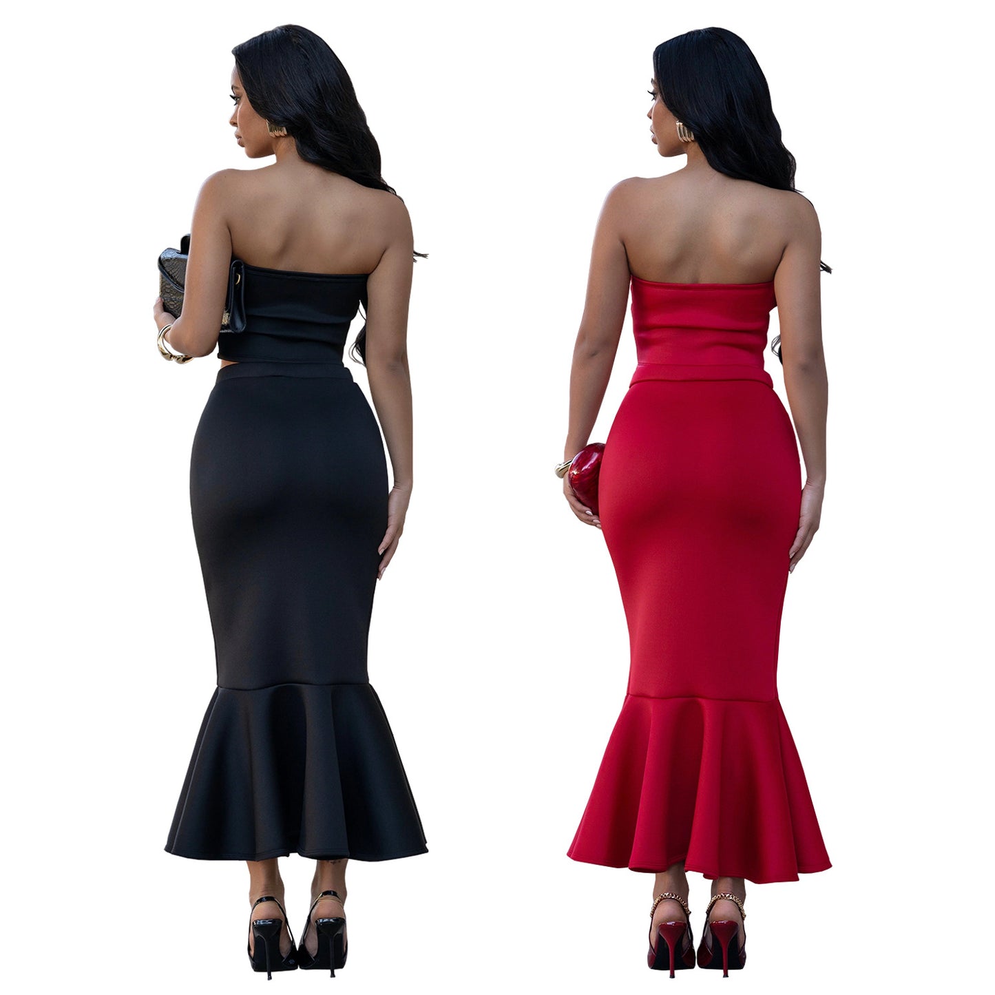 Strapless Lace Trim Top and Bodycon Skirt Set | Tajstylo