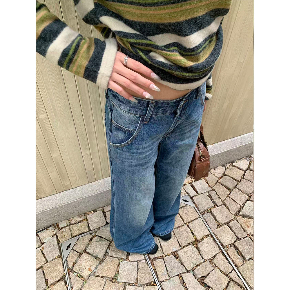 Woman wearing Loose Straight Leg Jeans in a casual setting