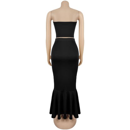 Strapless Lace Trim Top and Bodycon Skirt Set | Tajstylo