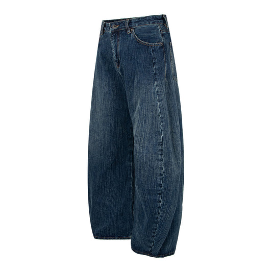 Woman wearing Washed Straight Leg Jeans in a casual street setting