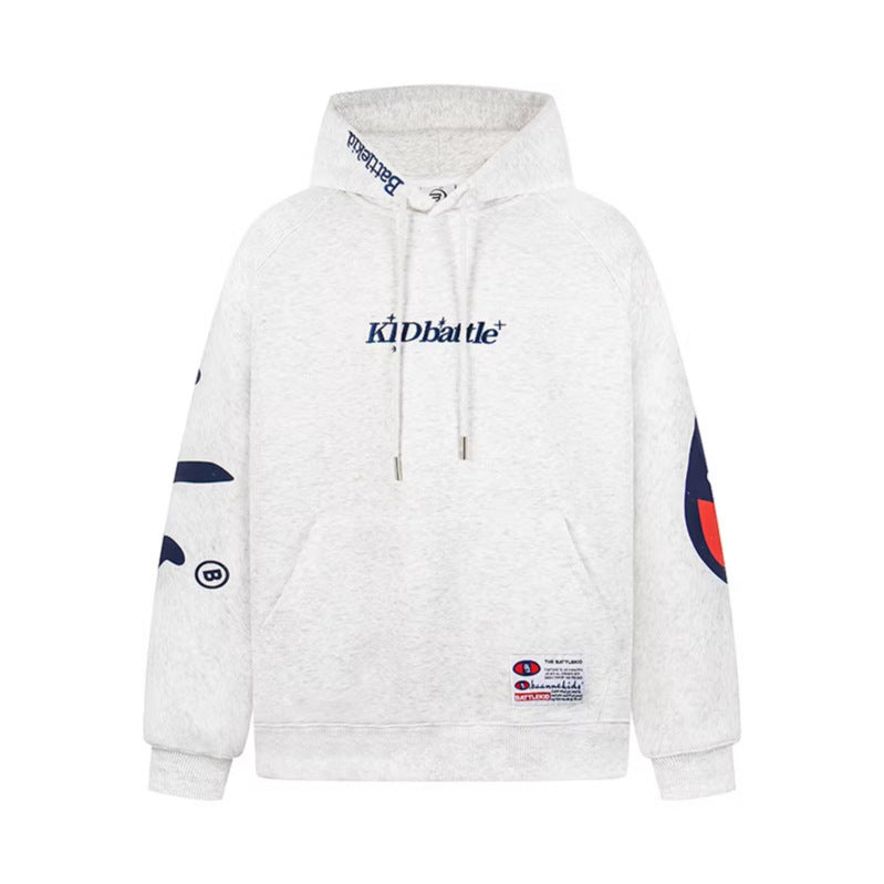 Woman wearing Letter Print Zip-Up Hoodie Sweatshirt in casual setting