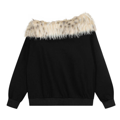 Woman wearing Faux Fur Collar Asymmetrical Crop Top in an urban setting