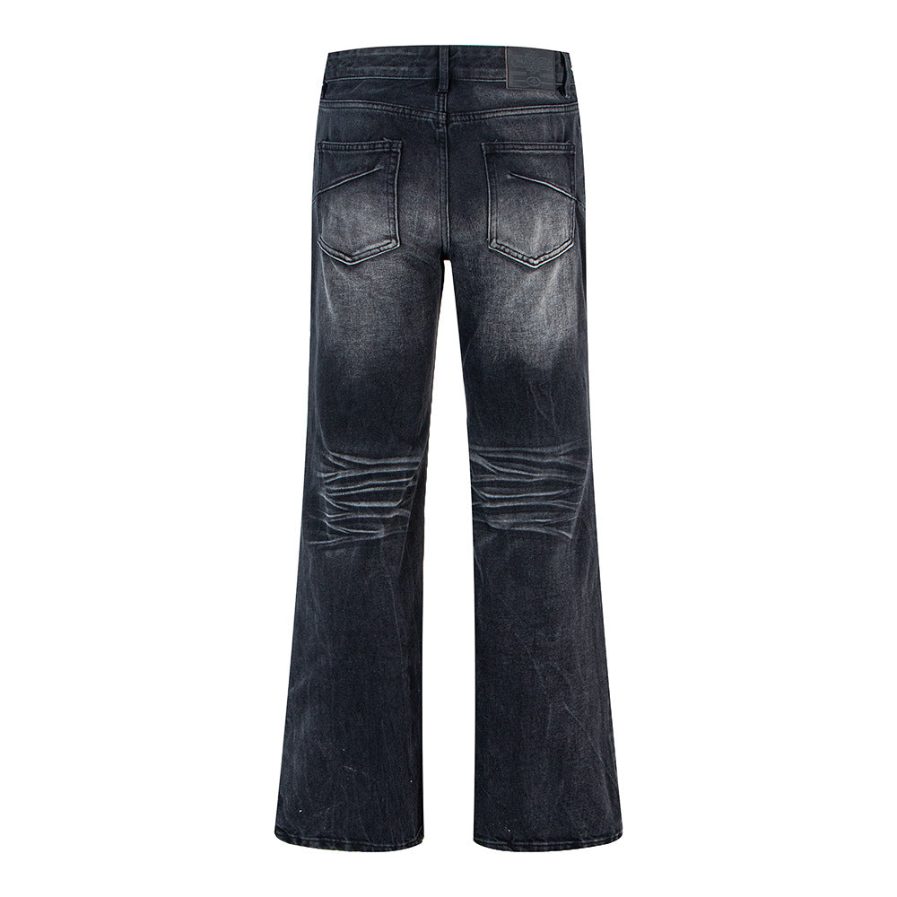 Woman wearing Distressed Cat Whisker Straight Leg Jeans in a casual setting