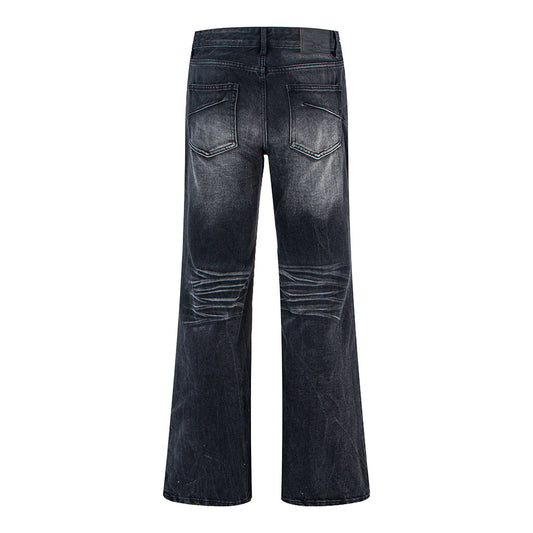 Woman wearing Distressed Cat Whisker Straight Leg Jeans in a casual setting