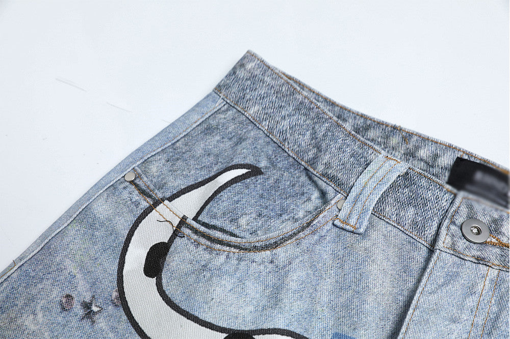 Fun Dog Cartoon Printed Denim Pants | Tajstylo