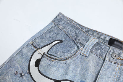 Fun Dog Cartoon Printed Denim Pants | Tajstylo