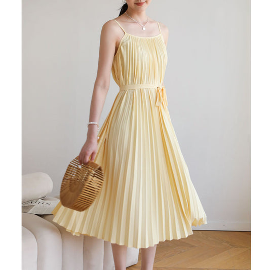 Pleated French Countryside Sleeveless Dress | Tajstylo