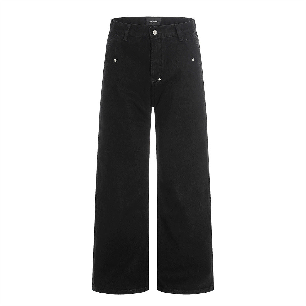 Black Straight Leg Denim Pants | Tajstylo