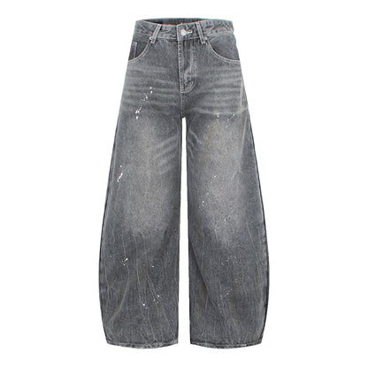Vintage Washed Gray Splatter Wide Leg Jeans | Tajstylo