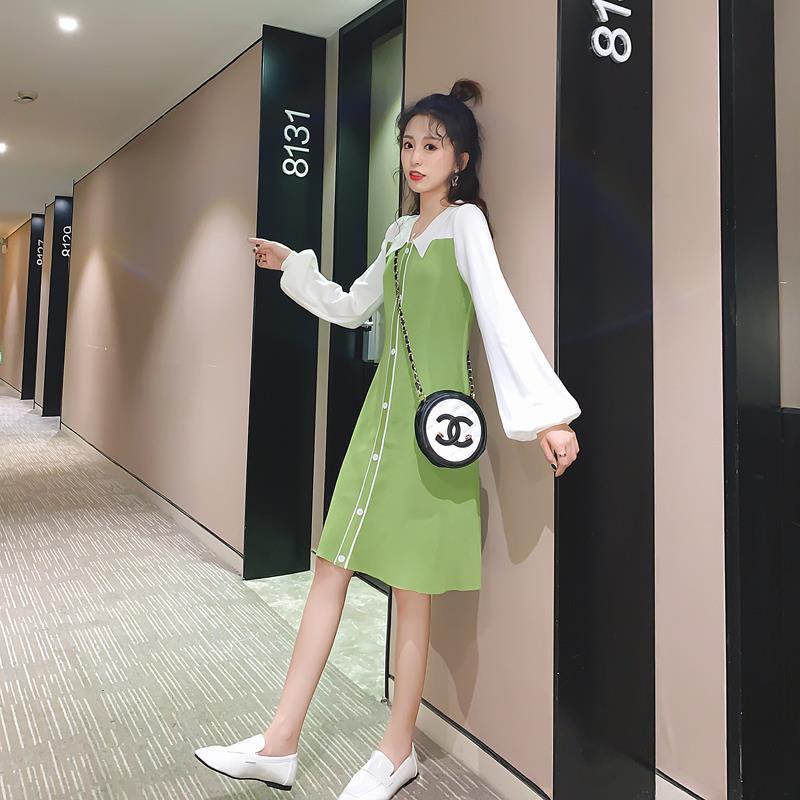 Woman wearing Avocado Green Long Sleeve Polo Dress in a casual setting