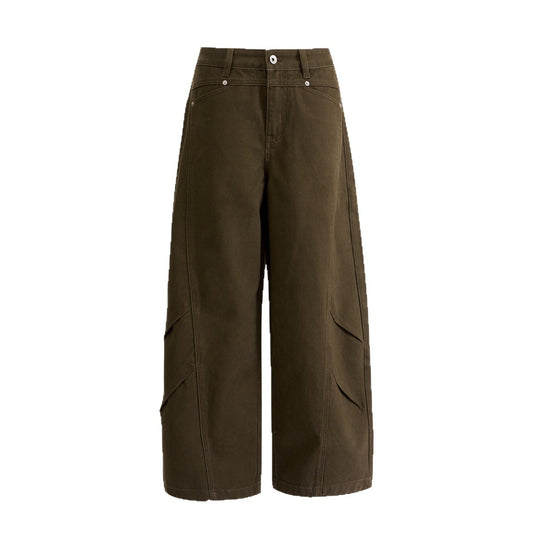 Retro Brown Khaki Wide-Leg Jeans | Tajstylo