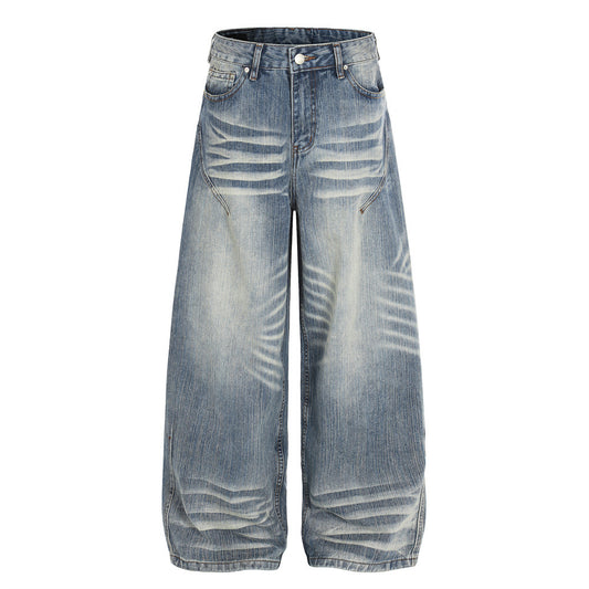 Woman wearing Curved Knife Denim Pants in a vibrant urban setting
